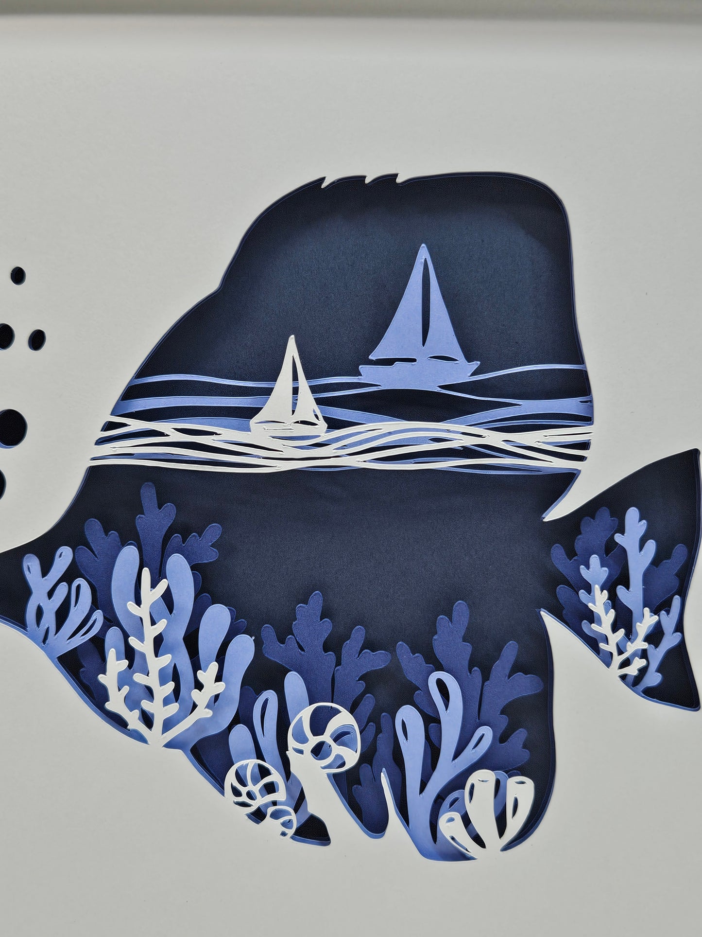 Tang Fish with coral and sail boats