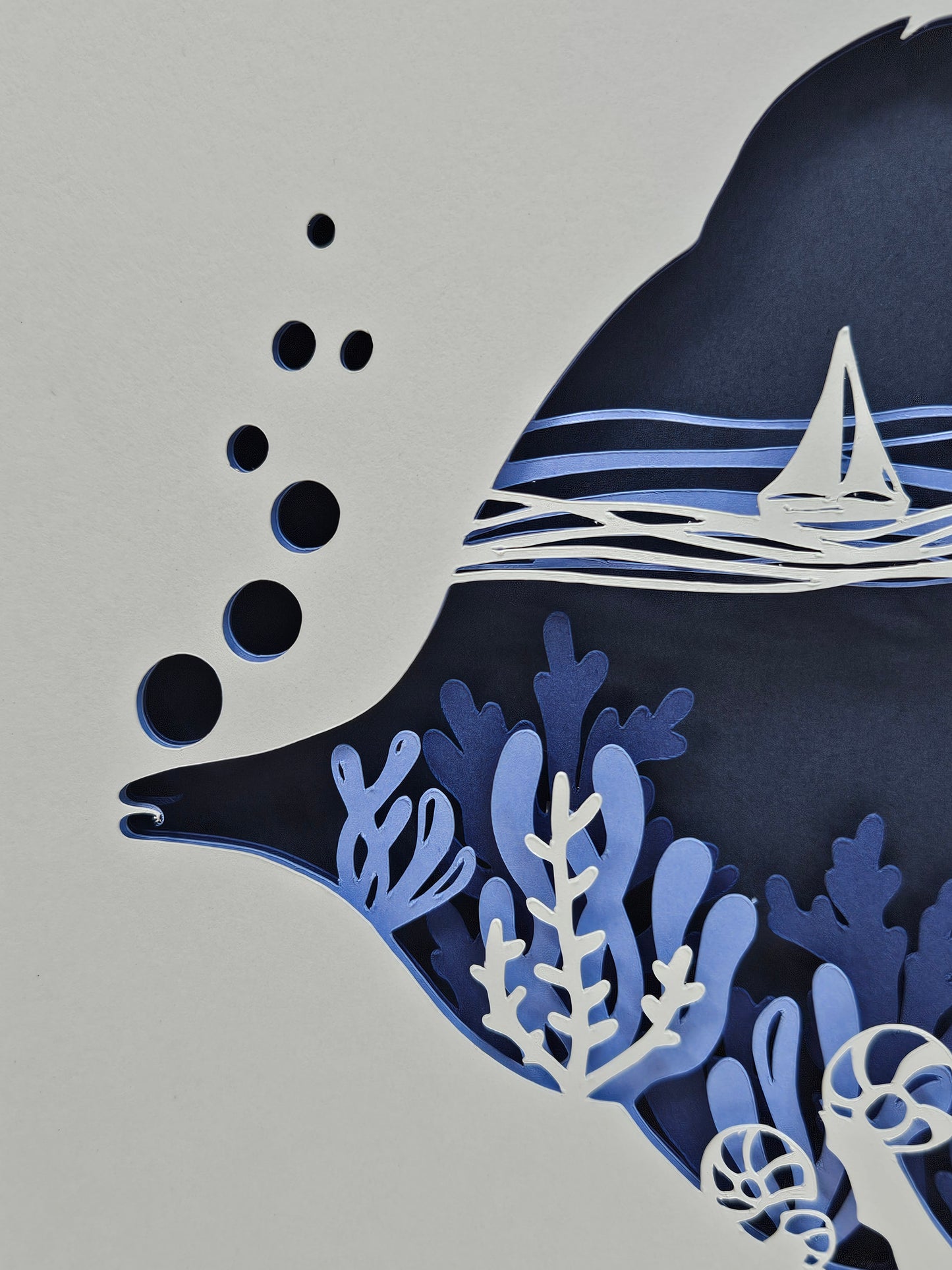 Tang Fish with coral and sail boats